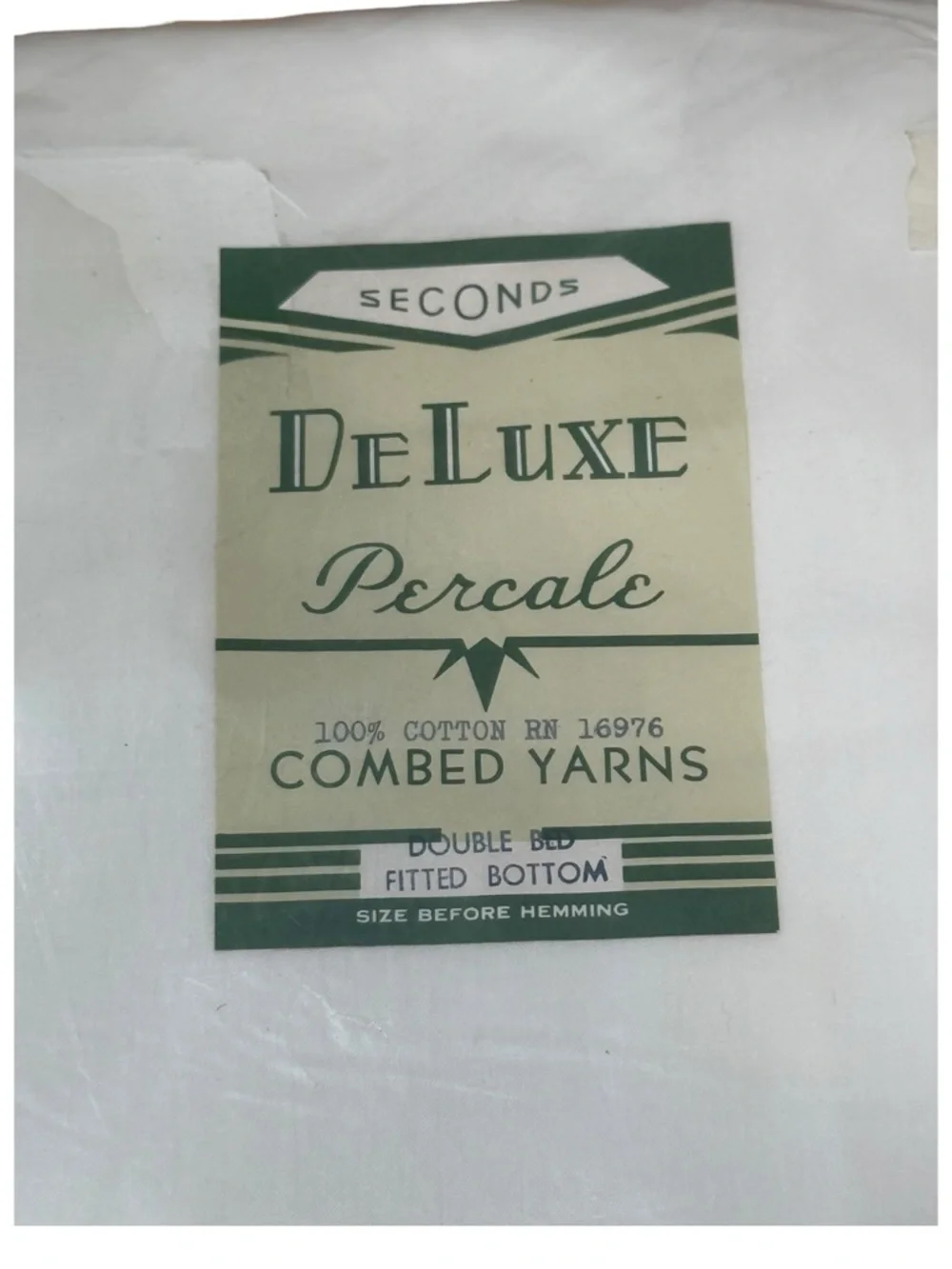 Vintage DeLuxe Percale Fitted Sheet Double Bed White NOS 100% Cotton